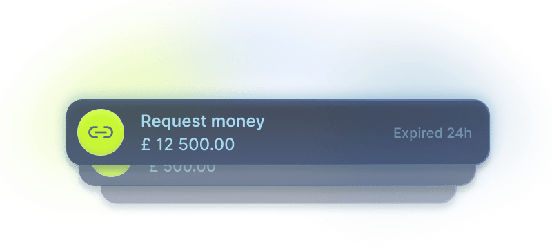 Stacked notifications, with the top one reading 'Request money' and a specified amount, signifying MyGuava's easy link-based payment sharing