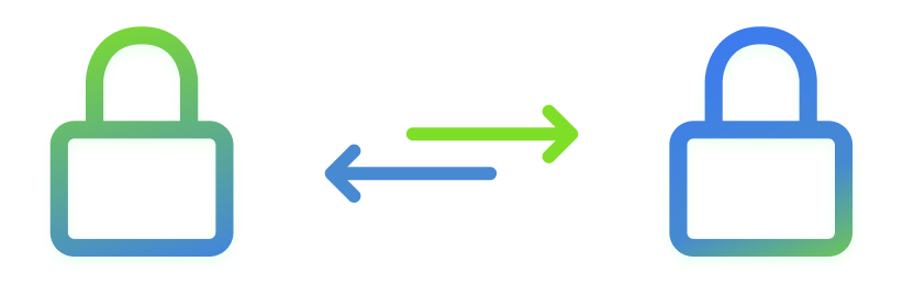 Two lock icons connected by arrows, representing MyGuava's robust end-to-end security ensuring protected business transactions